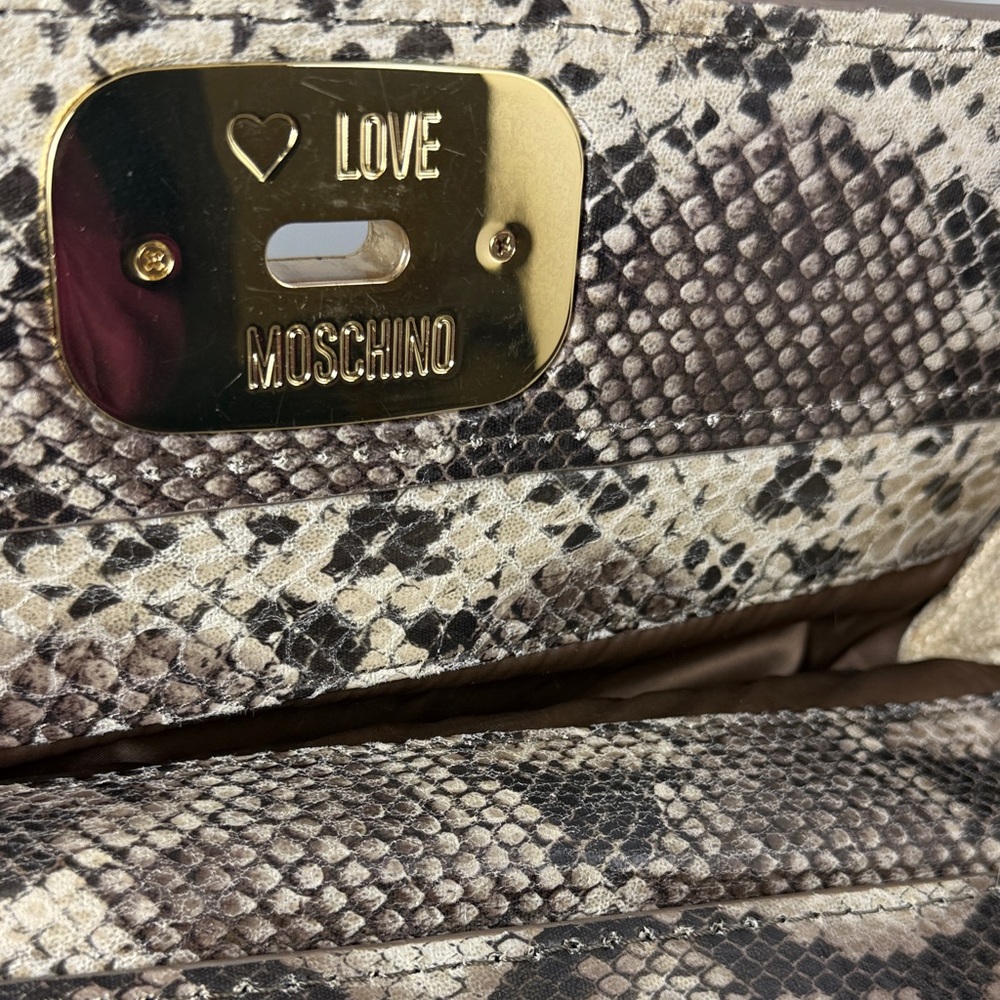 Love Moschino Brown and Cream Wool Snake Doctor Kelly Tote Satchel Bag - Picture 2 of 16